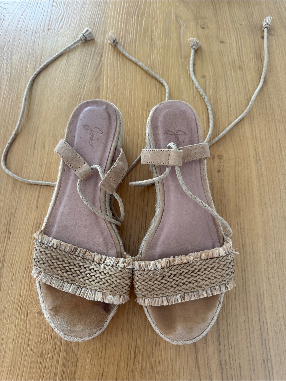 Joie Beige Tan Woven Espadrille Ankle-Tie Sandals